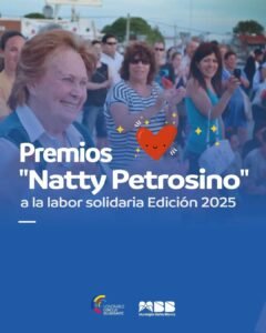 Convocatoria abierta para Premios Naty Petrosino a la labor solidaria hasta 18 de julio. Subsidio de $5.400.000.