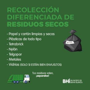 La municipalidad implementa un programa de recolección diferenciada de residuos con turnos específicos según barrio y horario. Incluye recolección en contenedores gastronómicos y puntos sustentables distribuidos en diferentes sectores de la ciudad.