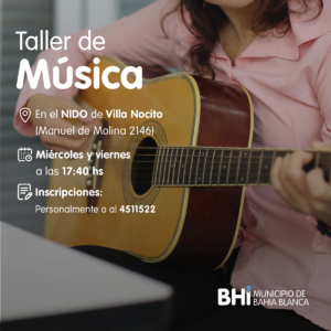Se dicta taller de música todos los miércoles y viernes a las 17:40 en el espacio NIDO de Villa Nocito