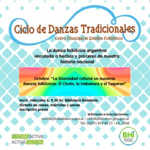 La Municipalidad presenta dos propuestas culturales: el ciclo 'La Diversidad cultural en nuestras danzas folklóricas' con encuentros presenciales en la Biblioteca Rivadavia los miércoles y jueves a las 9:30